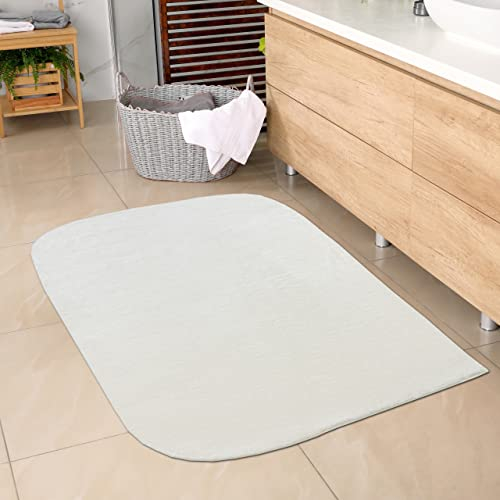 CARPETIA Weicher Badezimmer Teppich mit abgerundeten Ecken | waschbar | in Creme, 60x100 cm