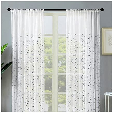 Aotiwe Vorhang mit Ösen Halbtransparent, Schlaufenschal Grau Blatt Polyester 2 Stücke 137X244cm