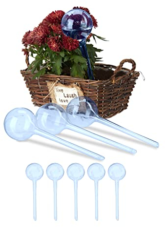 Relaxdays Bewässerungskugeln, 9er Set, HxD: 28 x 8 cm, Durstkugeln für Pflanzen, je 250 ml, Kunststoff, Gießkugel, blau