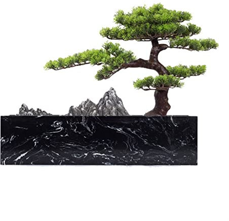 SUNESA Kunstbaum Künstlicher Zedern-Bonsai-Baum, Zimmerpflanze, schwarzer quadratischer Marmor-Blumentopf, Topfpflanzen-Ornament-Bonsai for drinnen und draußen Künstliche Pflanzen