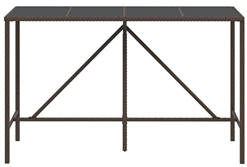Festnight gartentisch mit glasplatte Bartisch mit Glasplatte gartentisch wetterfest balkontisch gartentische für draußen terrassentisch wetterfest Garten Poly Rattan-Braun -180x70x110 cm