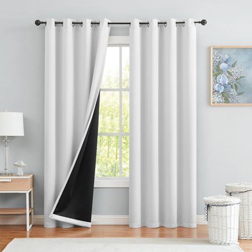 Beauoop Weiß Blickdicht Vorhänge für Wohnzimmer Einfarbig Verdunkelungsvorhänge Gardinen mit Ösen Thermogardine Lichtundurchlässig Dekoschal für Schlafzimmer 2er Set, 245 x 140 cm (H x B)