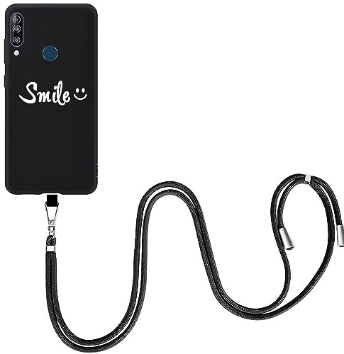 EuoDuo für Wiko View 3 Handy Kette Hülle mit Band Handyhülle zum umhängen Abnehmbare Kordel Handyband Silikon Case Schwarz Schutzhülle Halskette Cover - Smile Lächeln