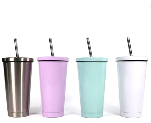 Zediart - Vaso de acero inoxidable con pajita para sublimar | Taza térmica para bebidas frías o calientes | Vaso reutilizable de viaje 450 ml (Lila)