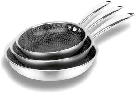 Cflagrant® Poêle à frire en inox de qualité premium 18/10 revêtement anti adhesif 3D nid d’abeille anti rayures qualité professionnelle (Lot de 3 Poêles 20/24/28cm)