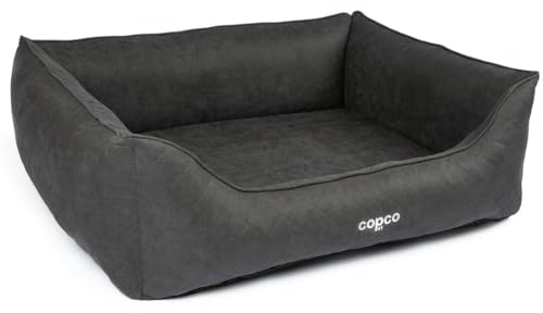 CopcoPet Hundebett Hugo Velourlederoptik Schwarz M 80 x 60 cm – Rutschfestes & pflegeleichtes Hundekörbchen – Abwaschbar & formstabil – Für kleine Hunde, bequemes Hundekissen & Schlafplatz