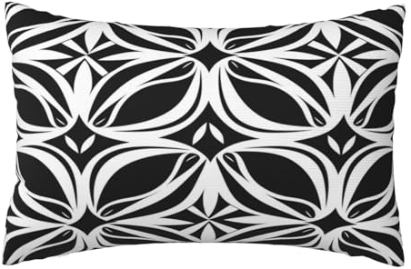 Kissenbezug 30x50cm 2er Set Wetterfest Outdoor Kissen Ethnisch Kissenbezüge, Rechteckig Couch Kissen Schwarz und Weiß Gartendeko Kissenhülle Herbst Outdoorkissen DekoKissen für Patio Balkon Deko,L534