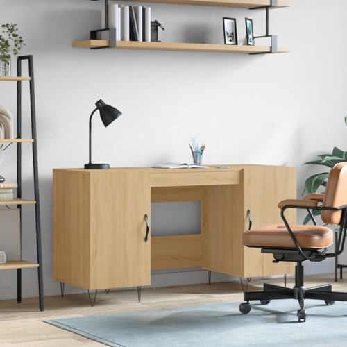 FENLAX Computertisch aus Holzwerkstoff 140x50x75 cm Sonoma-Eiche Arbeitstisch Schreibtisch Home Office Schreibtisch mit Stauraum Modernen Schreibtisch Büromöbel Schülerschreibtisch