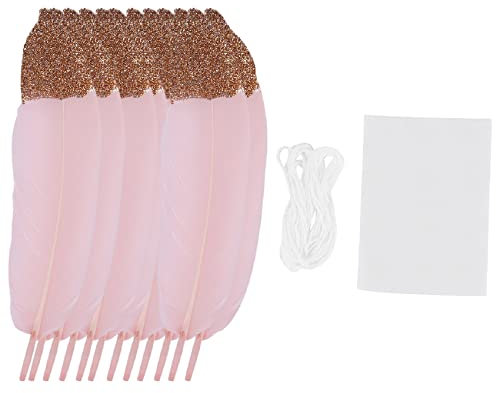 Knadgbft Feather Garland Rose Gold Glitter Dipped Soft Feather Banner for Bedroom Teepee Decorations Boho Theme Wedding Bridal Baby Shower Deco Pink