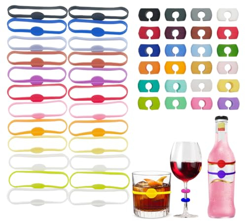 WWYSSZ Marqueurs de Verre à Vin en Silicone, 48 Pièces Marque Verres Colorés Bière Marqueurs Partie Marker Coupe Marqueurs de Tasse Réutilisable Identificateurs de Verre Coupe, pour Verre à Champagne