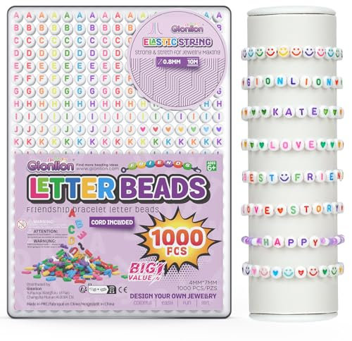 1000Pcs Letter Beads Colorful, Round Alphabet Bead Friendship Bracelet Making Kit with Elastic String in Box, Colorful Smile Heart Preppy Beads for Jewelry Making, DIY Gift for Girls