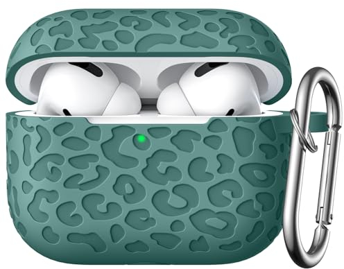 Maledan Leopard Gravierte Hülle Kompatibel Mit AirPods Pro 2, Weich Silikon Stoßfest Schutzhülle für AirPods Pro 2nd/AirPod Pro Case Mit Karabiner [Front-LED Sichtbar], Kieferngrün