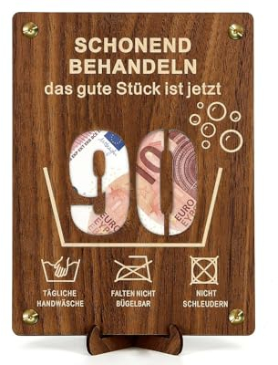 Giftota Witzige 90. Geburtstag Geldgeschenke Holz mit Geburtstagskarte, Geschenke zum 90 Geburtstag Mann Frau, 90. Geburtstag Geschenkverpackung