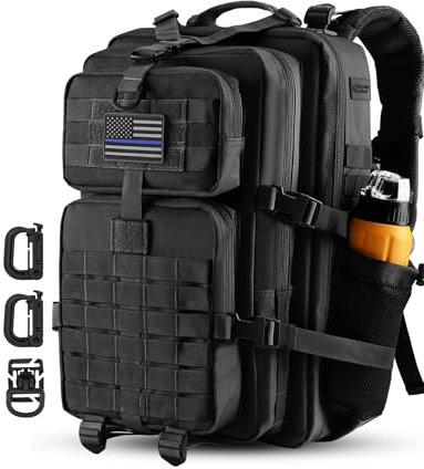 Hannibal Tactical 45L MOLLE-Sturmrucksack, taktischer Militär-Rucksack, für Armee, Camping, mit Flaschenhalter, 45 L/28 L, Schwarz,Taktisch
