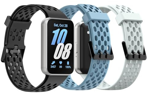 TiMOVO 3er-Pack Sportband Kompatibel mit Samsung Galaxy Fit 3, Weiches Silikonband mit Airflow-Öffnung für Männer und Frauen,Schwarz + Premium Blau + Hellgrau