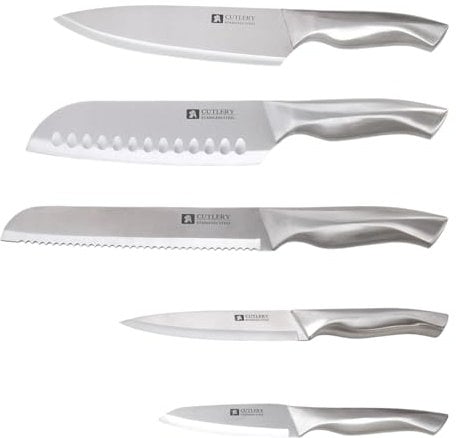 Sharpots Kitchen Knife Sets, 5 Piece Stainless Steel Kitchen Knives Stainless Steel Chef's Knives, Bread, All-Purpose, and Paring Knives