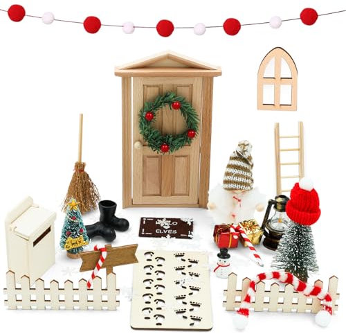Gwhole Casa Elfo Natale 55 Pezzi Porta Elfo Natale Kit Porta degli Elfi Natale Decorazione Natalizia della Casa Mini Ornamento di Natale Mini Pupazzo di Neve Elf Albero di Natale