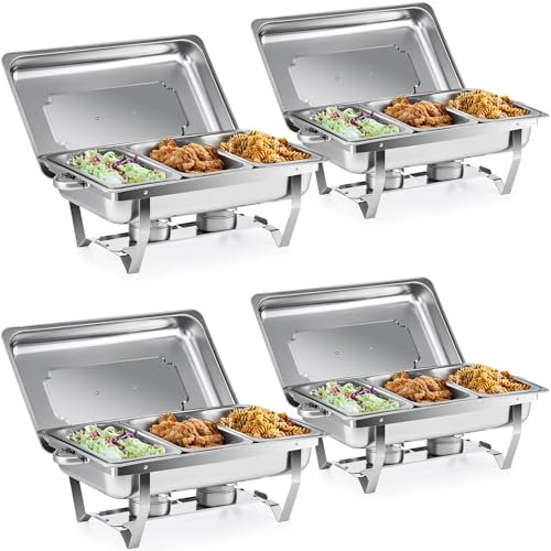 Wilprep 4 PCS Calentadores de Comida para Buffet Acero Inoxidable 9L con 4 Bandejas de Comida de Calefacción Chafing Dish para Buffet de Catering y Fiestas (4pcs 12xGN1/3)