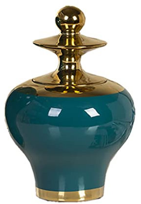 Pot en céramique chinois, vases en pot de gingembre en céramique verte avec bordure dorée, pot de rangement en porcelaine, vases de temple avec couvercle, conteneurs de pièce maîtresse, arrangement fl