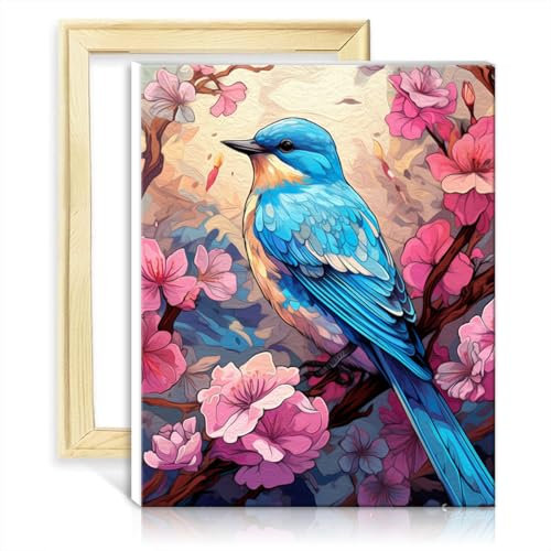 TANGFEIY Canvas Oil Painting Kit Exotic Bluebird Flowers DIY Oil Painting Adult Paint by Number with 3 Brushes & Acrylic Paints Crafts Project No Frame(30x40cm)