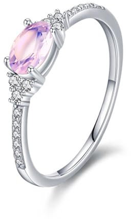 Whoiy Damen Ringe Weissgold 9K Ringe, Echt Gold Trauringe Damen Ringe 375 mit Kreierter Morganit Zierlich Verlobungsring Größe 52 (16.6)