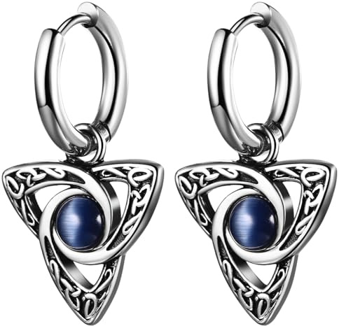 JewelryWe Creolen Ohrringe Edelstahl Huggie Creolen mit Imitation Mondstein Kreuz Stern Keltischen Knoten Anhänger Hängende Ohrringe Gothic Hip Hop Ohrschmuck für Damen Männer