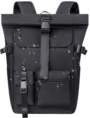 Umllpet Rolltop Rucksack Herren, Groß Rucksack Damen, Schulrucksack mit Laptopfach 17 Zoll, Rucksack Wasserdicht, Großer Reiserucksack Tagesrucksack für Business Arbeit Uni Reise Freizeit(Schwarz)