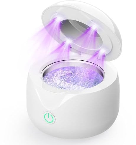 MICTUL Ultraschallreinigungsgerät 45000Hz UV Ultraschallreiniger, 200ML Tragbar Ultrasonic Cleaner Dental Pod für Zahnersatz, Retainer, Aligner, Zahnschiene, Prothesen, Schmuck (Weiß)