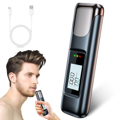 Alkoholtester Polizeigenau, Professioneller Alkoholmessgerät mit Digitaler Blauer LCD-Anzeige, Promillemessgerät mit USB-Akku, Tragbarer Atemalkoholtester für Persönliche und Berufliche Nutzung