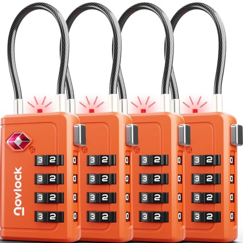 Lucchetti TSA con combinazione a 4 cifre – Per valigia, zaino, borsa da viaggio e bagaglio a mano – Ideali per viaggi in aereo – Confezione da 4 (arancioni)