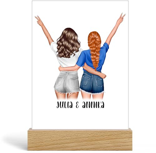 Kiddle-Design Beste Freundin Glasbild Personalisiert Geschenk für Freundinnen BFF Schwester Mutter, Lieblingsmensch Best Friend Geburtstagskarte, Acrylglas inkl. Holzfuß 20x13cm
