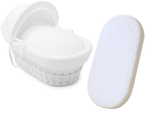 Crescent Textile Moses Pram Basket Mattress Extra Thick Super Soft & Nurture Classic Foam Mattress Easy to Fit For Baby Pram Crib Bassinet Baskets Oval Shape (76 X 38 X 4cm)
