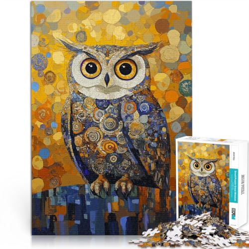 Puzzle für Erwachsene 1000 Teile Eule im Stil von Gustav Klimt Aus Karton für 14+ DIY-Spielzeug Einzigartige Geschenke zum Geburtstag und zu Weihnachten。Größe：38x52cm/14.9x20.4Zoll
