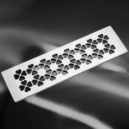 OKQX Shower Niche Shelf Insert - 304 Stainless Steel Brushed Silver Bathroom Shelf with Lucky Clover Pattern Design, Fits 5/32 Grout Lines (11.81 L x 3.44 W)