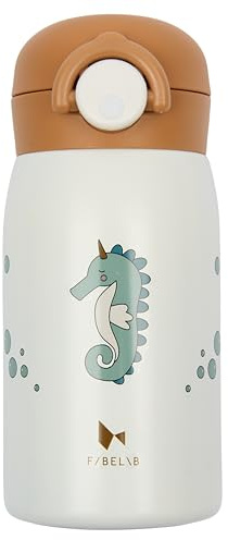 Fabelab Trinkflasche Kinder 320 ml | Kinder Trinkflaschen Seepferdchen | Edelstahl Bpa Frei | Schule Auslaufsicher | Wasserflasche