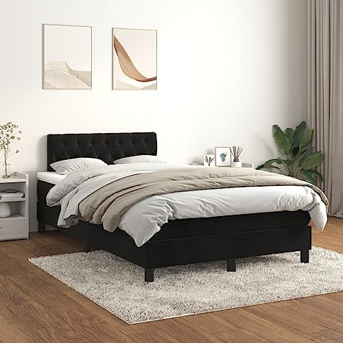 HUAKEHOM Boxspringbett mit Matratze Doppelbett Polsterbett Bett Hotelbett Bettrahmen Lattenrost Schlafzimmerbett Schwarz 120x200 cm Samt
