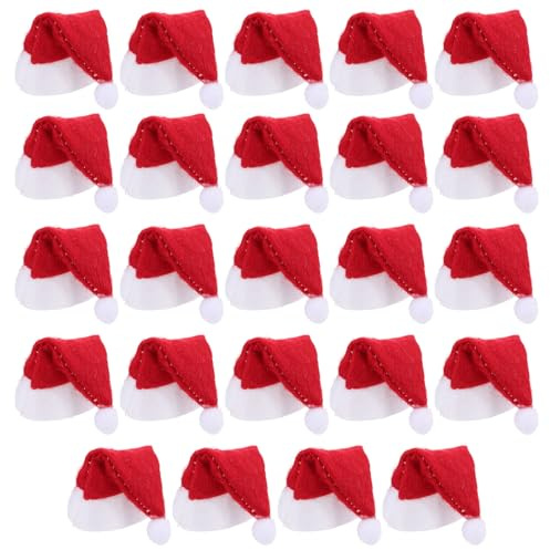 Abaodam 24pcs Mini Santa Hats Crafts Wine Bottles Cover Christmas Lollipop Candy Party Supplies - Tiny Christmas Hats for Crafts Pets Cake Topper Home Xmas Decor