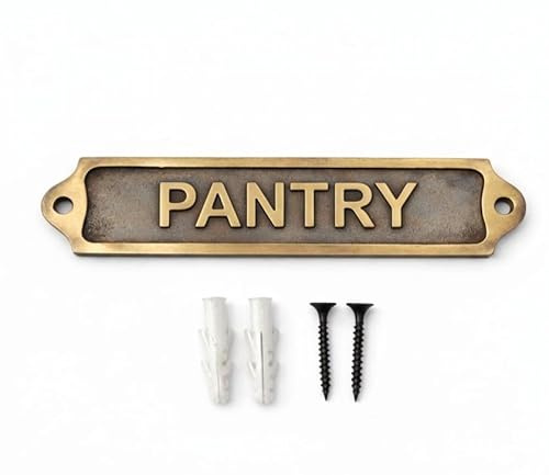 PANTRY Antique Brass Door Sign Plaque with Raised Black Lettering | Cast Metal Kitchen Pantry Door Name Plate | Wall & Door Sign for Home, Office, Café, Restaurant & Storage Areas