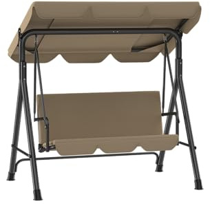 Verdego Hollywoodschaukel 3 Sitzer, Hollywoodschaukeln 175.5x110x152cm, Gartenschaukel mit Verstellbarem Dach, Anti Rutsch Füße, Einfache Montage, 200KG Belastbar, für Garten, Terrasse, Dunkelbraun