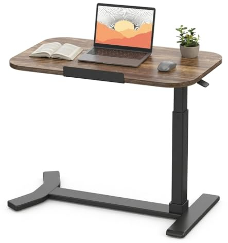 SANODESK Standing Desk Height Adjustable Overbed Bedside Table with Hidden Casters, Pneumatic Mobile Laptop Computer Standing Desk Cart with Tray, Hospital and Home Use(White Frame+White Top)