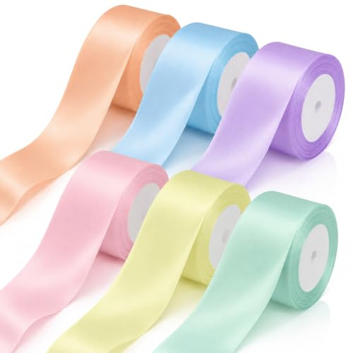 Seidenbänder Bunt Geschenkband Breit Satinband Pastell (Pastell 5cm) | Bunte Bänder Wetterfest Schleifenband Breit Große Satinbänder Bunt für Geschenkverpackungen Hochzeit Basteln DIY
