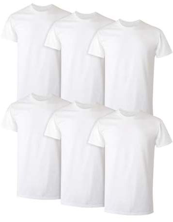 Hanes Mens Cotton, Moisture-wicking Crew Tee Undershirts, Multi-packs, White - 6 Pack, Medium US