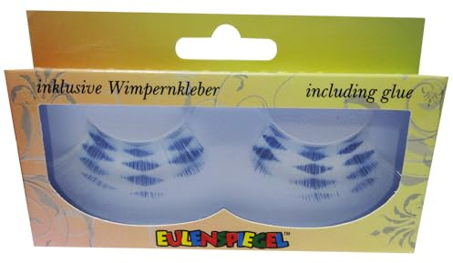 Eulenspiegel - Künstliche Wimpern Weiß/Blau | Inkl. 1 ml Spezial-Wimpernkleber und Anleitung, für Karneval & Mottopartys