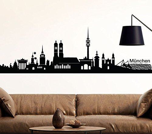 Wandtattoo-Günstig Wandaufkleber Skyline München I dunkelgrün (BxH) 180 x 50 cm I Stadt Wohnzimmer Flur Küche Kinderzimmer Schlafzimmer Wandsticker Aufkleber Sticker G139