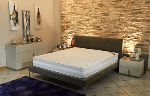 King of Dreams Super Deluxe Matratze Schaumstoff poliert Lattex formstabil – Winterseite Merinowolle 100% – Stoff Aloe Vera – Höhe 23 cm – Unterstützung Bauernhof – Orthopädische, 90 x 200 cm