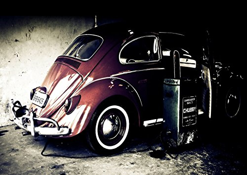 Poster Volkswagen KÄFER ROT Vintage Wandkunst 02