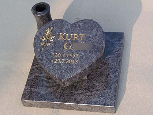 designgrab OrioL360-80x80 cm Herz auf Grabplatte aus Granit Orion (Vizac Blue), inkl. Beschriftung von Vor- und Nachname sowie Geburts- und Sterbedatum