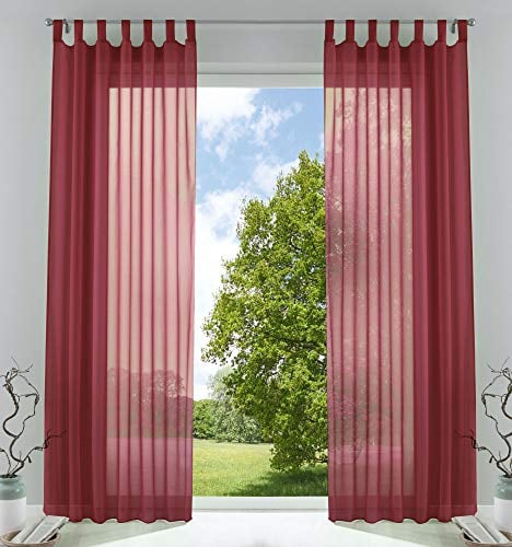 2er-Pack Gardinen Transparent Vorhang Set Wohnzimmer Voile Schlaufenschal mit Bleibandabschluß HxB 245x140 cm Bordeaux, 61000CN