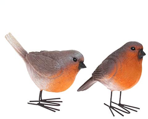 Garneck Set of 2 Robins Figurines - Resin Birds Garden Ornaments Realistic Robins Statues, Intricate Detailed Garden Decor Statue for Easter Christmas Decoration Indoor Outdoor