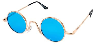Brille rund Gold mit Gläsern blau